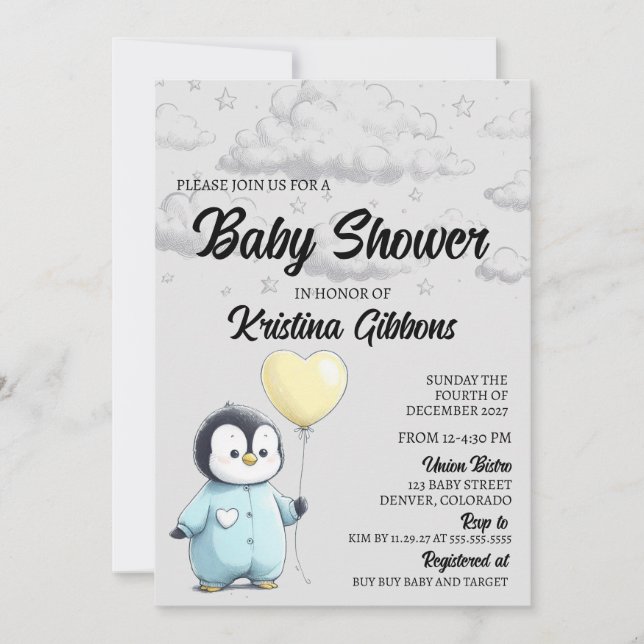 Invitación Penguin Baby Shower (Anverso)