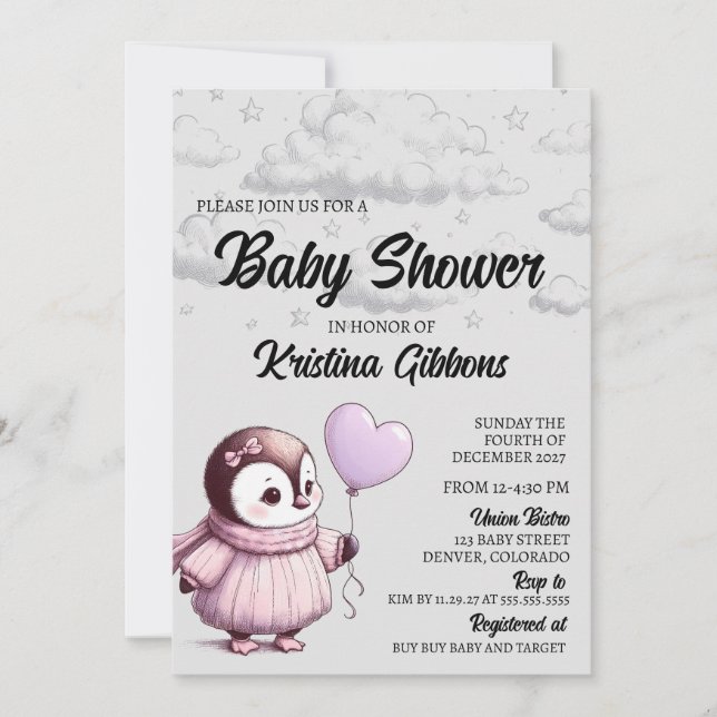 Invitación Penguin Baby Shower (Anverso)