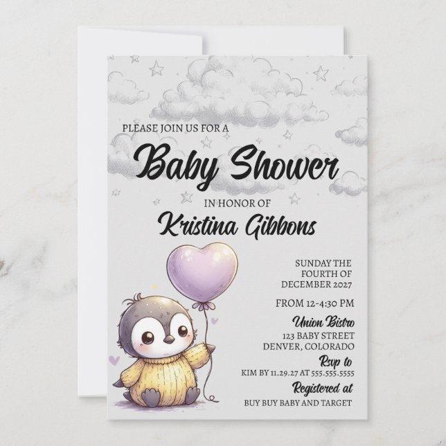 Invitación Penguin Baby Shower (Anverso)
