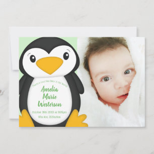 Invitación Penguin Baby Shower Green