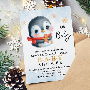 Invitación Penguin Baby Shower, Navidades de clase