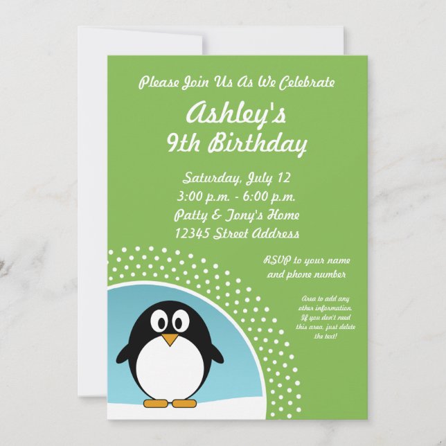 Invitación Penguin Birthday Party Invitation (Anverso)