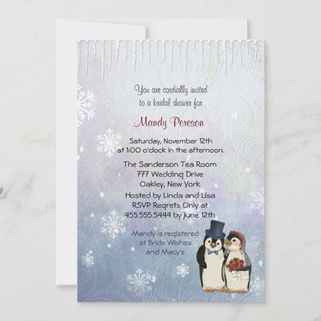 Invitación Penguin Boda Bridal Shower (Anverso)