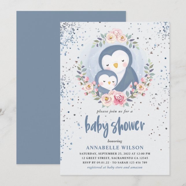 Invitación Penguin Boy Baby Shower (Anverso / Reverso)