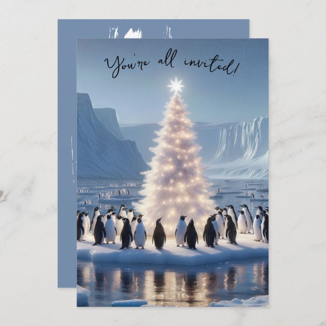 Invitación Penguin Christmas Party (Anverso / Reverso)