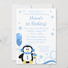 Invitación Penguin Cupcake Swirls Winter Onederland Blue