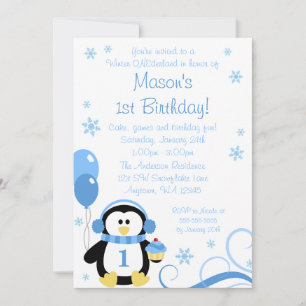 Invitación Penguin Cupcake Swirls Winter Onederland Blue