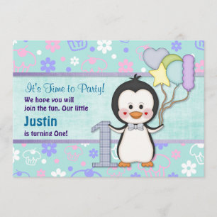Invitación Penguin Cutie - Niño Primer cumpleaños