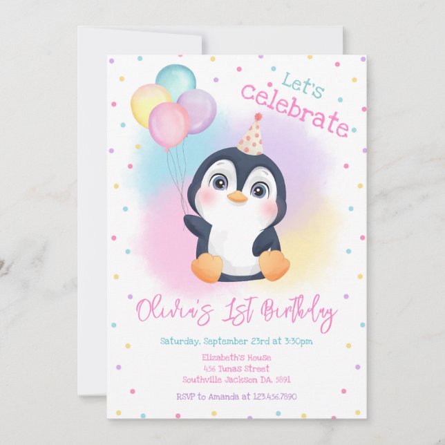 Invitación Penguin Winter Party Birthday (Anverso)