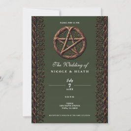 Invitación Pentáculo de ramita de madera verde oliva boda wic