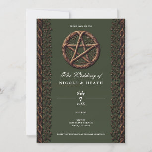 Invitación Pentáculo de ramita de madera Verde Oliva Boda Wic