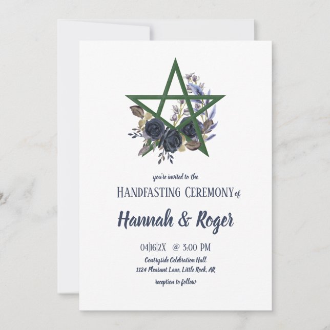 Invitación Pentáculo floral gótico Pagan Handfasting (Anverso)