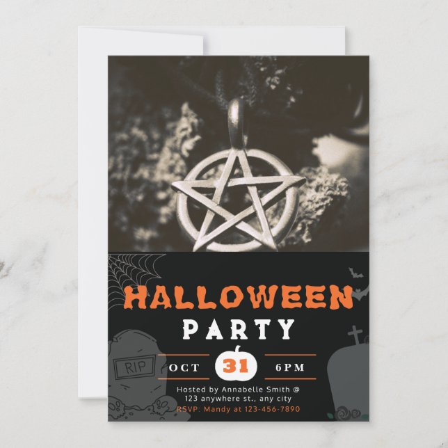 Invitación Pentagrama Foto Negro Halloween (Anverso)