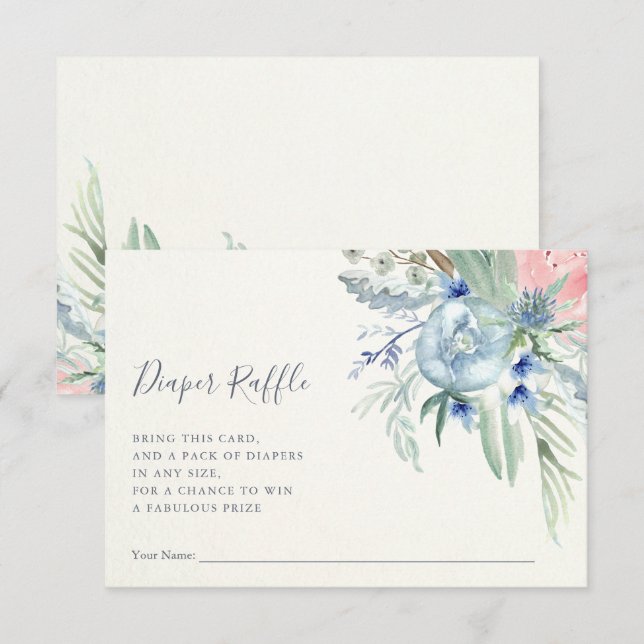 Invitación Peón azul y rosa| Baby Shower Diaper Raffle (Anverso / Reverso)