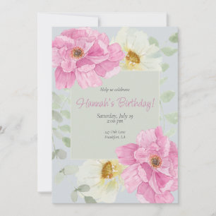 Invitación Peón rosa de color de agua