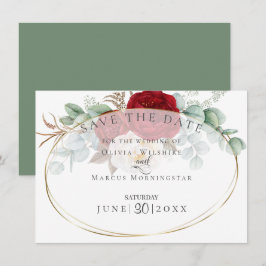 Invitación Peones rojos y blancos con hojas de eucalipto