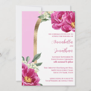 Invitación Peoneses rosados con oro en Boda rosa