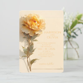 Invitación Peonía Amarillo Dorado Elegante Boda Romántica