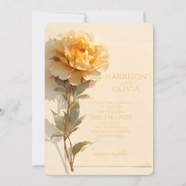 Invitación Peonía Amarillo Dorado Elegante Boda Romántica