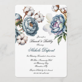 Invitación Peonía azul polvorienta y brunch y burbujas de alg