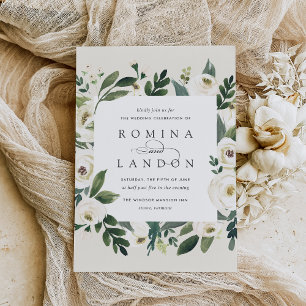 Invitación Peonía blanca   Boda de marco floral cuadrado