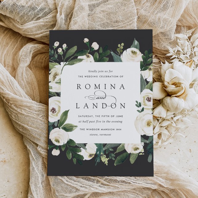 Invitación Peonía blanca | Boda de marco floral cuadrado (Subido por el creador)