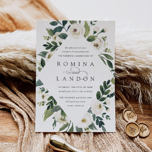 Invitación Peonía blanca   Boda de marco floral geométrico