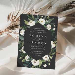 Invitación Peonía blanca   Boda de marco floral geométrico