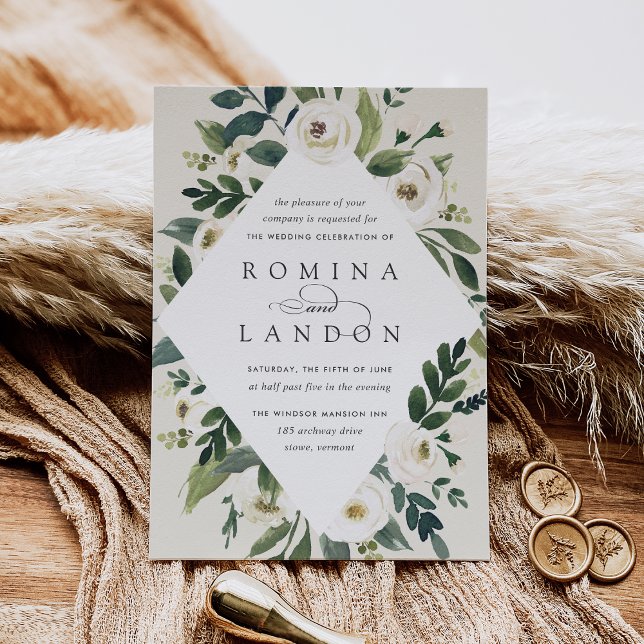 Invitación Peonía blanca | Boda de marco floral geométrico (Subido por el creador)