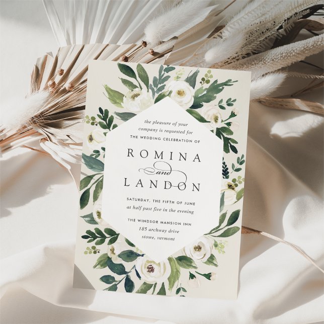 Invitación Peonía blanca | Boda de marco floral geométrico (Subido por el creador)