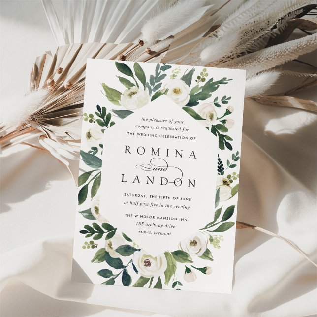 Invitación Peonía blanca | Boda de marco floral geométrico (Subido por el creador)