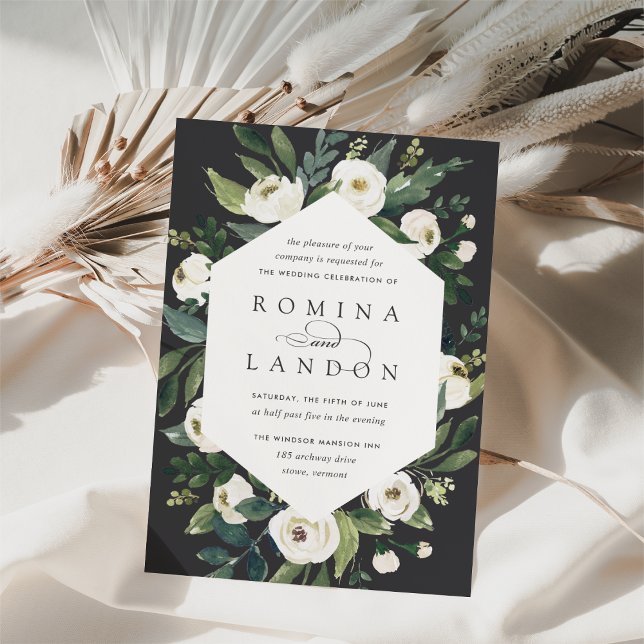 Invitación Peonía blanca | Boda de marco floral geométrico (Subido por el creador)