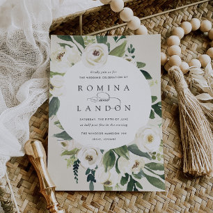 Invitación Peonía blanca   Boda de marco floral redondo