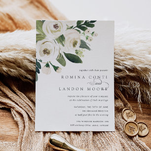 Invitación Peonía blanca   Boda floral acuarela