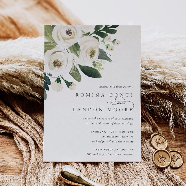 Invitación Peonía blanca | Boda floral acuarela (Subido por el creador)