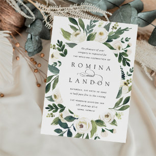 Invitación Peonía blanca   Boda floral de marco ovalado