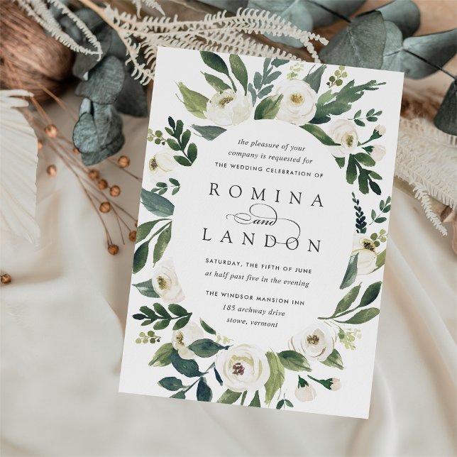 Invitación Peonía blanca | Boda floral de marco ovalado (Subido por el creador)