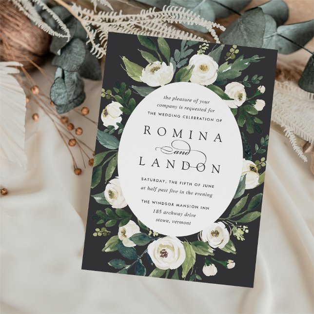 Invitación Peonía blanca | Boda floral de marco ovalado (Subido por el creador)