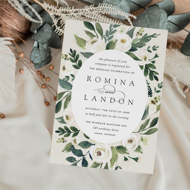 Invitación Peonía blanca | Boda floral de marco ovalado (Subido por el creador)