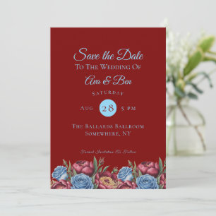 Invitación Peonia borgoña y Rosa azul salvan la fecha