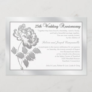 Invitación Peonía de plata del 25º aniversario sobre lino bla