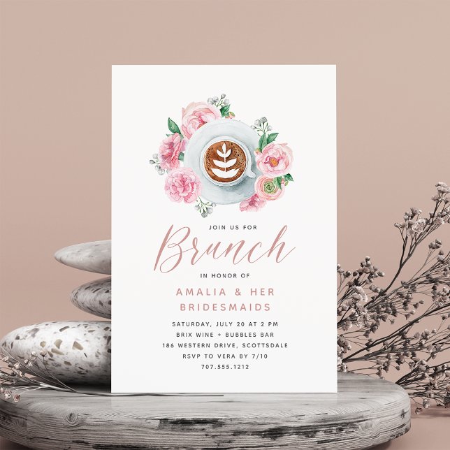 Invitación Peonía floral rosa y brunch de novias con café (Subido por el creador)