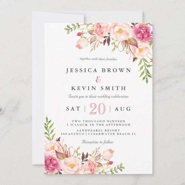 Invitación Peonía floral rústica (Anverso)