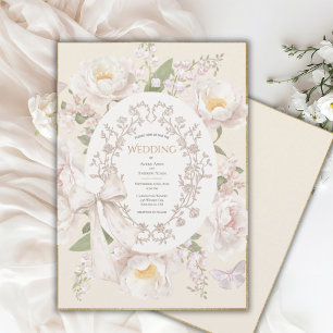 Invitación Peonía Floral Vintage Elegante Boda
