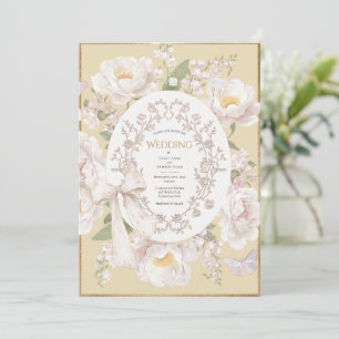 Invitación Peonía Floral Vintage Elegante Boda Amarilla