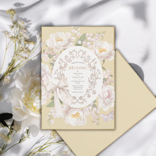 Invitación Peonía Floral Vintage Elegante Boda Amarilla