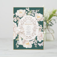 Peonía Floral Vintage Elegante Caza Verde Boda