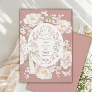 Invitación Peonía Floral Vintage Elegante Rosa Malva Boda