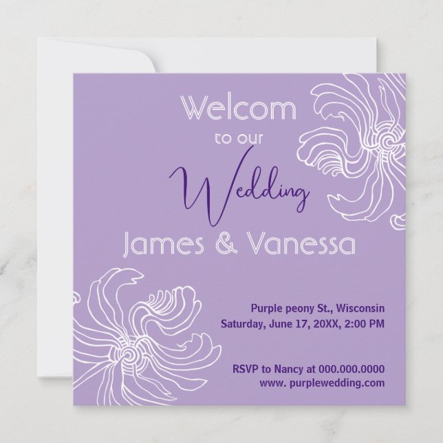 Invitación Peonía gráfica blanca. (Anverso)