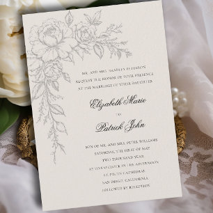 Invitación Peonía Radiante Ecru Elegante Formal Clásico Boda